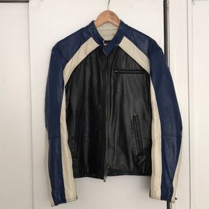 Men’s leather motorcycle jacket.